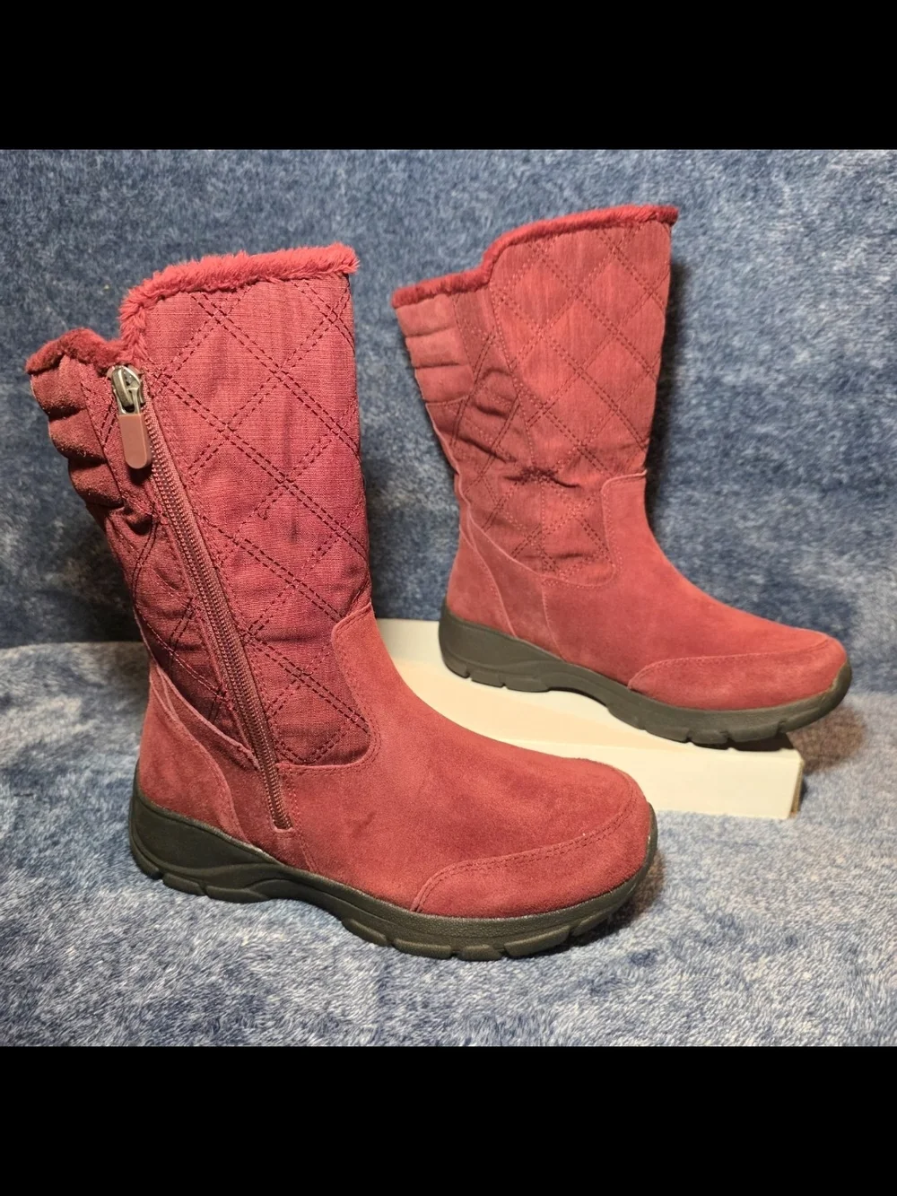 Lands' End Women's Quilted Suede Winter Boots - Burgundy